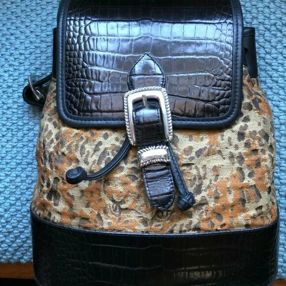 ❤️3 BRIGHTON Croc Leather & Leopard Top Handle / Backpack Bag Purse +Dustbag+FOB main image 12